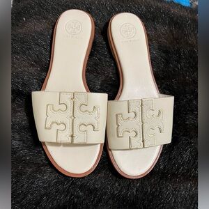 Tory Burch Ines Calf Leather Slides, cream size 8M